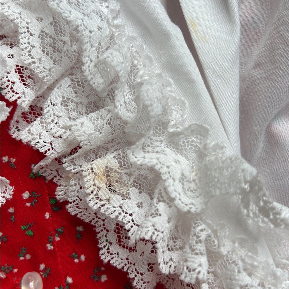 Vtg BRYAN 18 Months Girl Toddler Baby Floral Dress Red White w Lace READ MORE - Picture 11 of 11